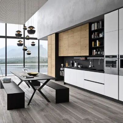 Cucina Moderna lineare in laccato bianco opaco e legno I Naturali Mood di Ar-Tre