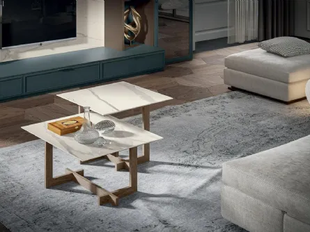 Tavolino Zen Zenith in ceramica con base in legno di Mobilgam