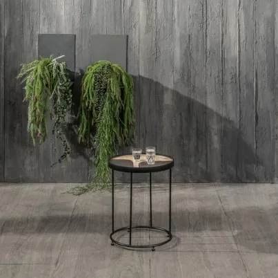 Tavolino Alok in legno con inserto in pietra e struttura in metallo di Stones