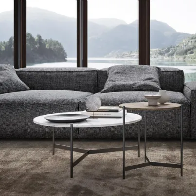 Tavolino tondo Toor Horizon in laminato con base in metallo di Mobilgam