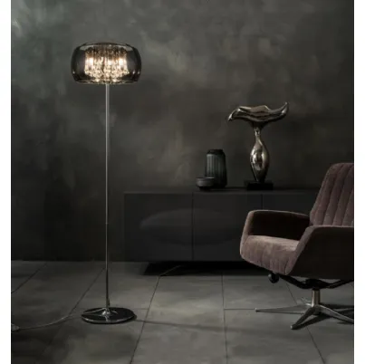 Lampada da terra Mirror con pendenti in cristallo e paralume in vetro e specchio di Stones