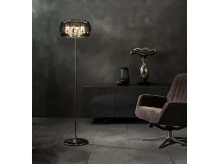 Lampada da terra Mirror con pendenti in cristallo e paralume in vetro e specchio di Stones