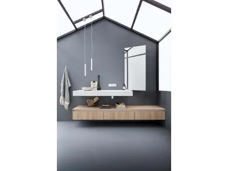 Mobile da Bagno sospeso in melaminico effetto rovere e top in Corian 45 09 di Birex