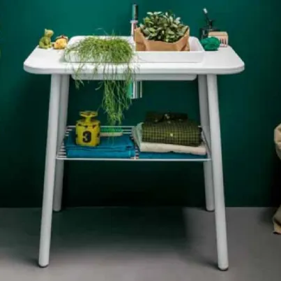 Mobile bagno da appoggio in laccato bianco opaco e top in mineral marmo Acqua e Sapone 01 di Birex
