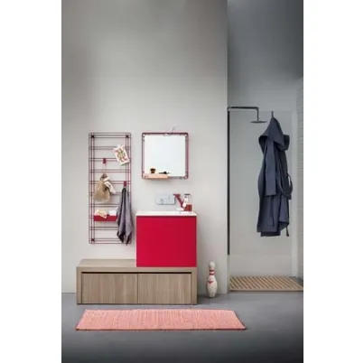 Mobile Bagno da appoggio in melaminico e laccato rosso con top in mineral marmo Acqua e Sapone 04 di Birex