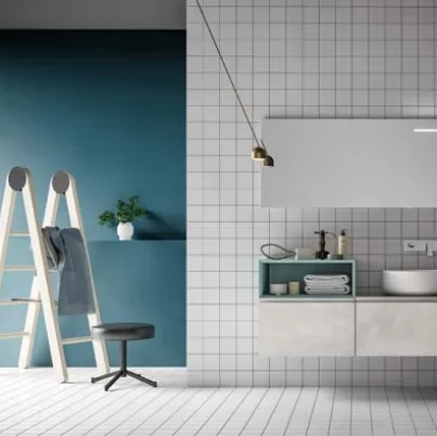 Mobile da Bagno sospeso in laccato effetto resina e laccato opaco grigio Garda Memento 02 di Birex