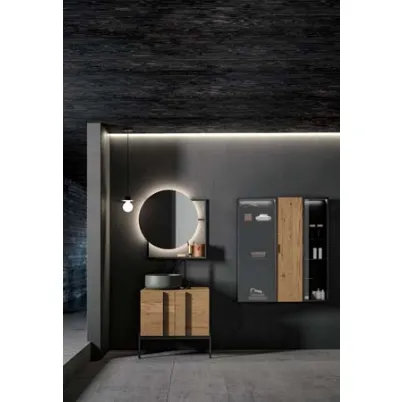 Mobile da Bagno a terra Sidéro 05 in essenza rovere naturale e metallo nero di Birex