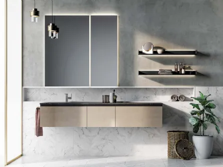 Mobile da Bagno sospeso Gola Up 07 in laccato metallico nichel di Birex