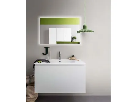 Mobile da Bagno sospeso in laccato opaco e top con lavabo integrato in ceramica Lapis 05 di Birex