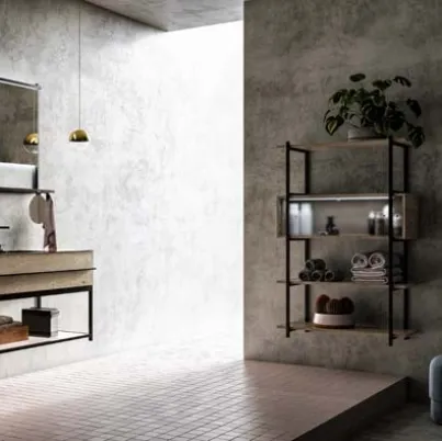 Mobile da Bagno sospeso in rovere e alluminio con top in gres Sidero 05 di Birex