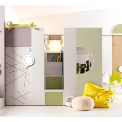 Cameretta con cabina armadio o spazio gioco Alpha Letto a Soppalco G010 di Doimo Cityline