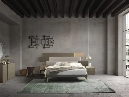 Letto Regolo con testiera boiserie in legno e tessuto di Mobilgam