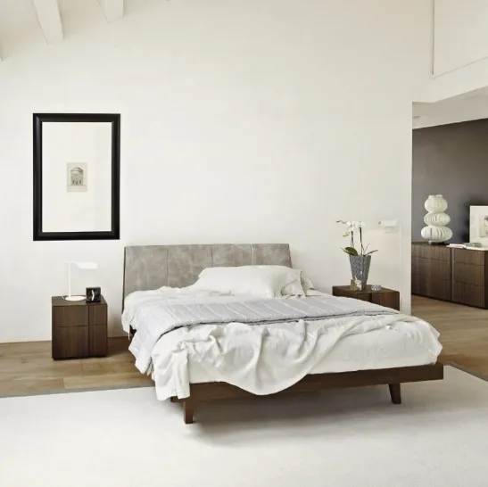 Letto con testiera Scacco in finitura Matwood Grey e laccato opaco di SantaLucia