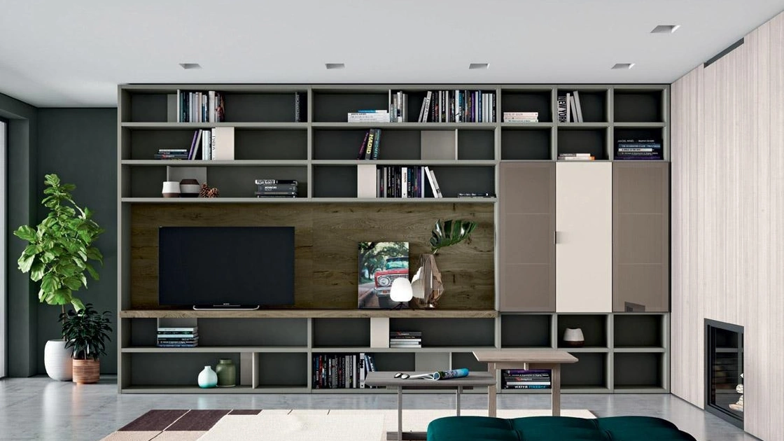 Libreria Composizione Horizon 865 in laccato e legno di Mobilgam