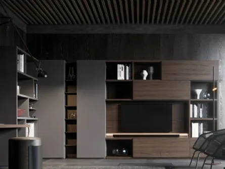 Libreria ad angolo in legno e laccato GS217 di SantaLucia