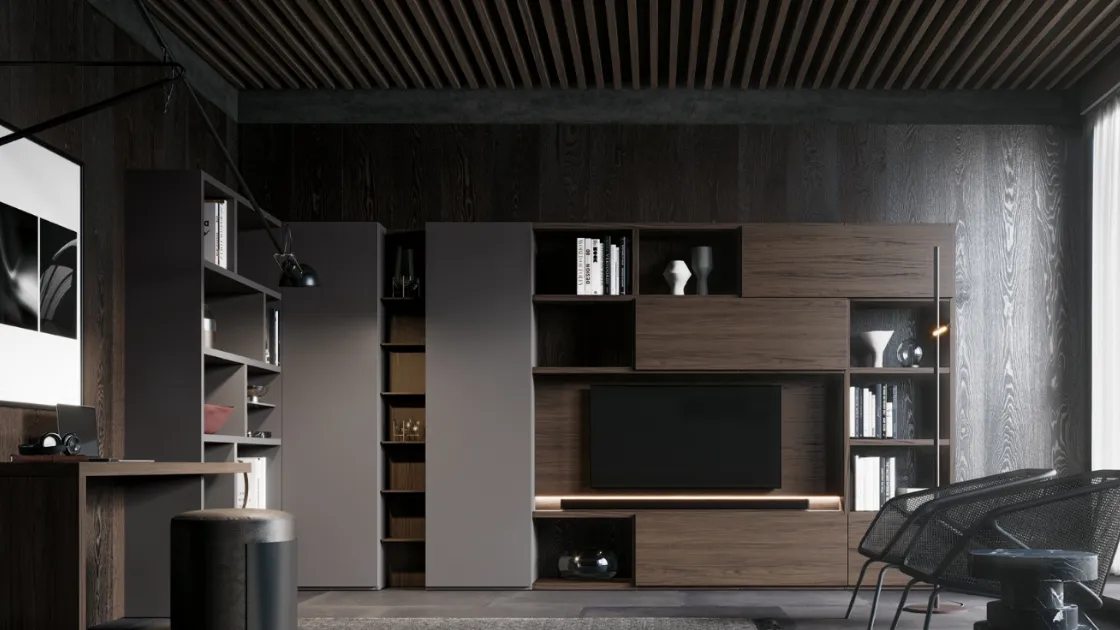 Libreria ad angolo in legno e laccato GS217 di SantaLucia