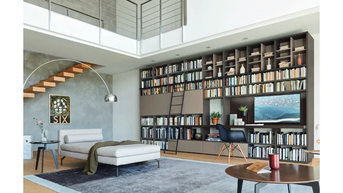 Libreria con vano porta TV Modo M6C68 in laccato opaco di Sangiacomo