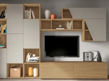 Libreria in legno e laccato caratterizzata da anta dal taglio obliquo PTG313 di SantaLucia
