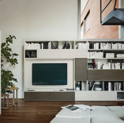 Libreria con vano porta TV Modo M6C73 in laccato opaco e materico Loto natura di Sangiacomo