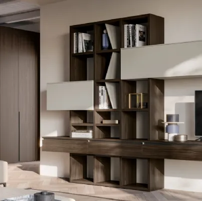 Libreria in melaminico effetto legno e laccato opaco GS211 di SantaLucia