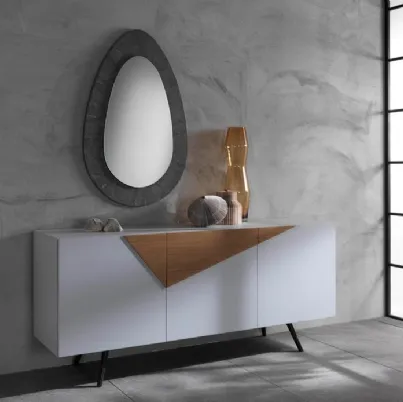 Madia Ginger 01 in melaminico bianco con inserti in rovere di Stones
