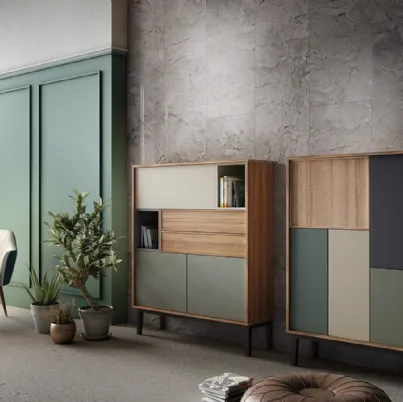 Madia alta Living 10 in laccato opaco colori vari e Aria Larice Cortina di Arredo3