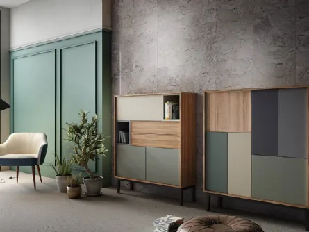 Madia alta Living 10 in laccato opaco colori vari e Aria Larice Cortina di Arredo3