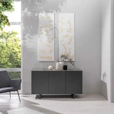 Madia Pegaso a 3 ante in MDF finitura Grigio scuro con top in ceramica marmo di Stones