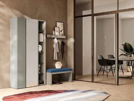 Mobile ingresso in laccato e melaminico con specchiera Sessanta 06 di Birex