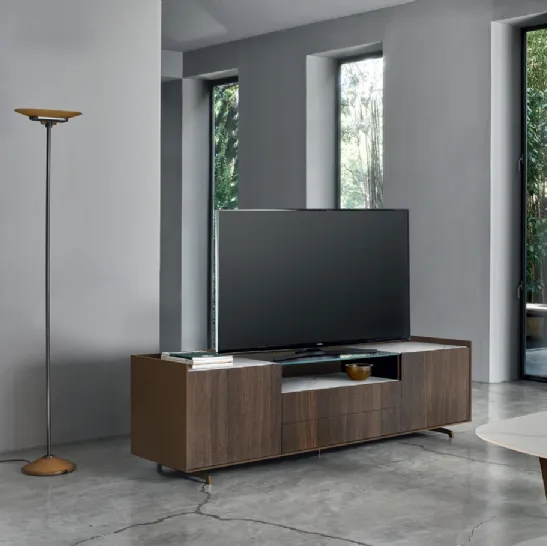 Mobile Porta Tv Pegaso in MDF laccato grigio con top in ceramica marmo grigio di Stones