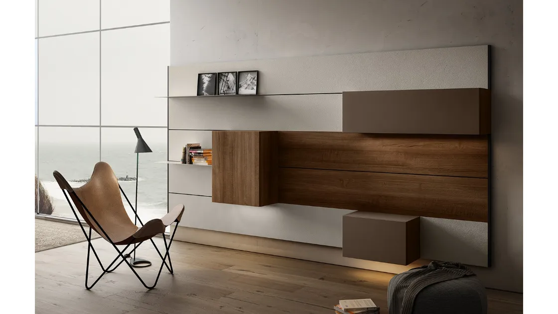 Mobile sospeso Living 01 in Noce e laccato opaco di Arredo3