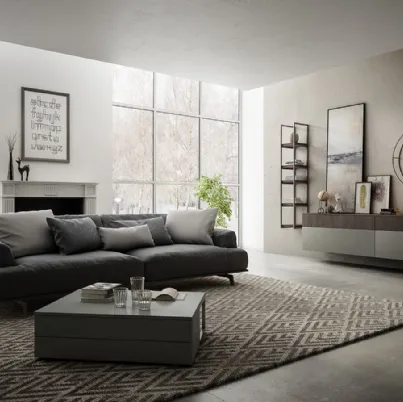 Mobile sospeso Living 03 in laccato opaco grigio e Noce bruno di Arredo3