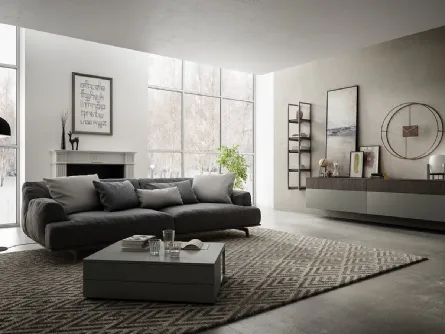 Mobile sospeso Living 03 in laccato opaco grigio e Noce bruno di Arredo3