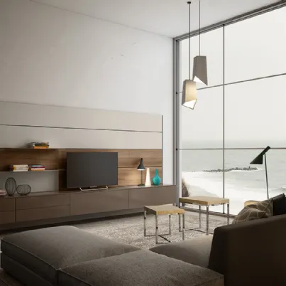 Parete Attrezzata sospesa in laccato lucido Living 01 di Arredo3