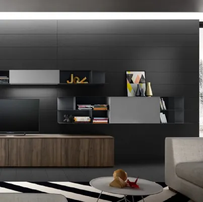 Parete Attrezzata Living 06 in laminato effetto legno e laccato Grigio opaco di Arredo3