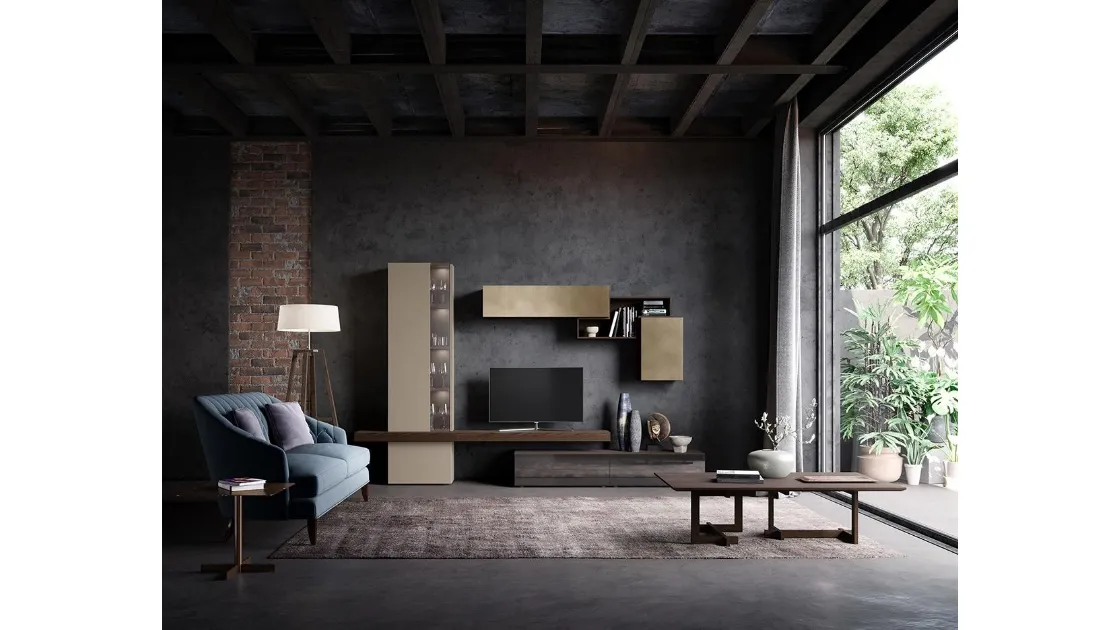 Parete Attrezzata  Composizione Horizon 914 in laccato opaco e legno di Mobilgam
