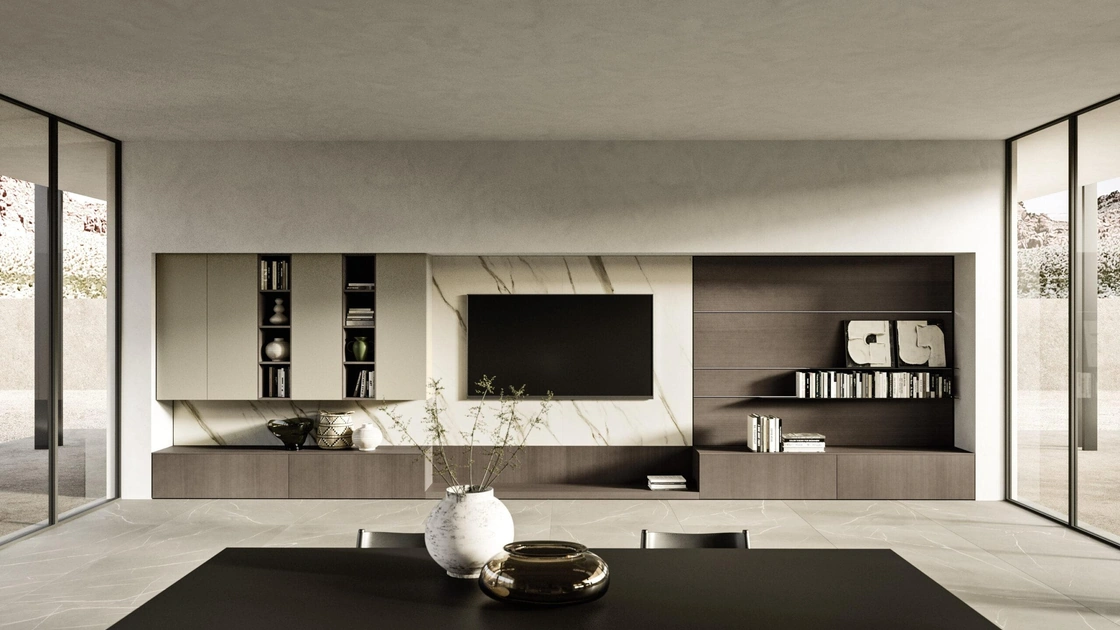 Parete Attrezzata Modula Composizione 01 in legno impiallacciato di Snaidero