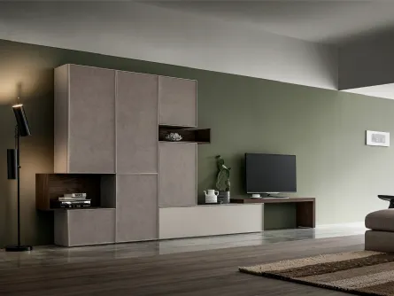 Parete Attrezzata con ante in ecopelle KD010 di SantaLucia