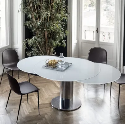 Sedia Seventy rivestita in cuoio con struttura in acciaio laccato di Bontempi