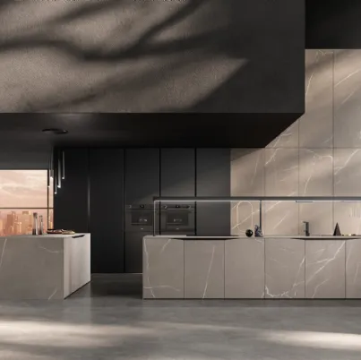 Cucina Design lineare Elementi in ceramica gres effetto pietra di Snaidero