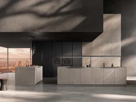 Cucina Design lineare Elementi in ceramica gres effetto pietra di Snaidero