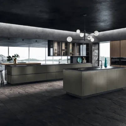 Cucina Design lineare Look 01 in metal town e legno olmo visone di Snaidero