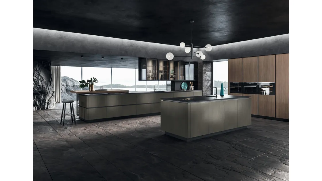 Cucina Design lineare Look 01 in metal town e legno olmo visone di Snaidero