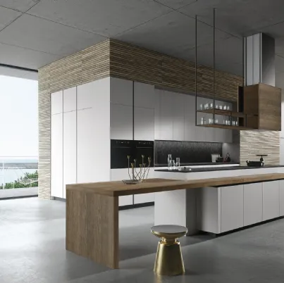 Cucina Design lineare Look 02  in laccato opaco grigio urano e piano in granito nero di Snaidero
