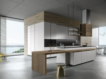 Cucina Design lineare Look 02  in laccato opaco grigio urano e piano in granito nero di Snaidero