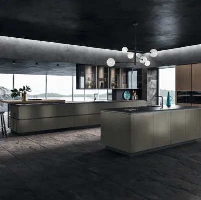 Cucina Design con isola Look in Alluminio verniciato e Olmo Visone di Snaidero