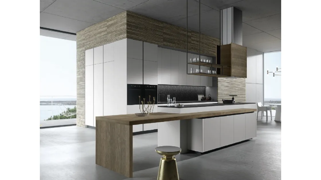 Cucina Design con isola Look Grigio Urbano e Rovere di Snaidero