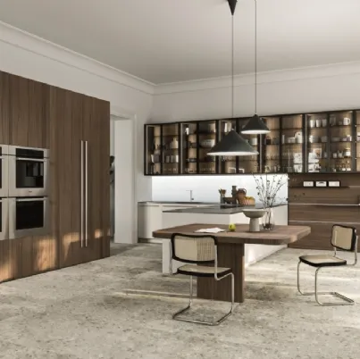 Cucina Design con penisola Opera 01 in legno e laccato di Snaidero