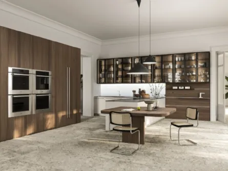 Cucina Design con penisola Opera 01 in legno e laccato di Snaidero