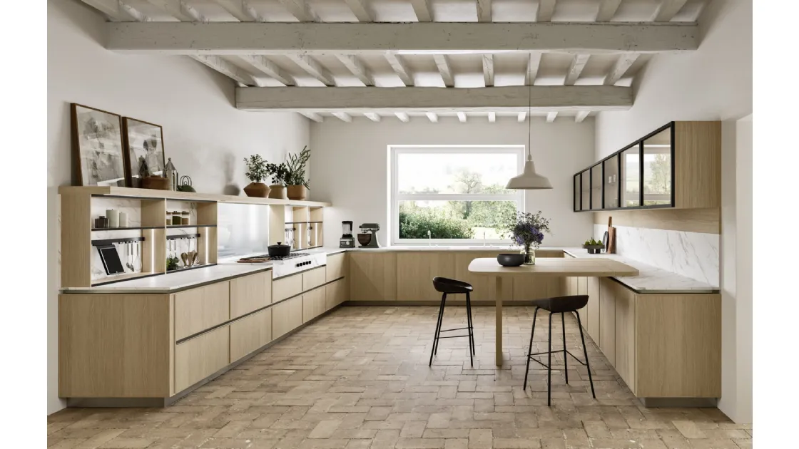 Cucina Design angolare con penisola Quadra 02 in Rovere di Snaidero
